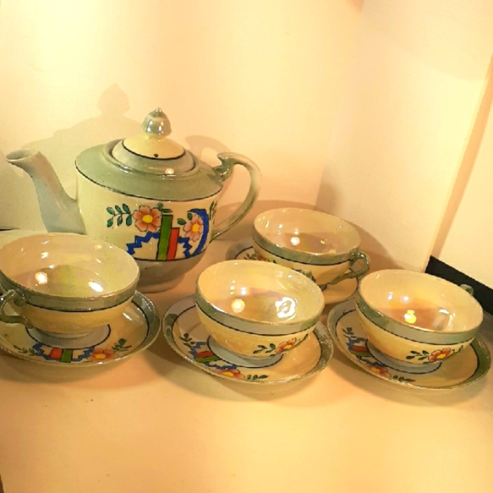 VTG/Antique Blue Lusterware Porcelain Tea Set 20's-30's 10pc